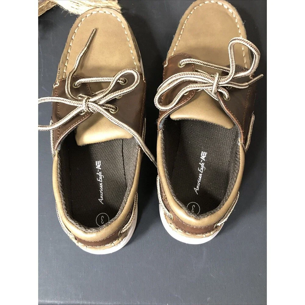 New AMERICAN EAGLE Boy's 3 Boat MOCCASINS Shoes Tan Slip-On #159290